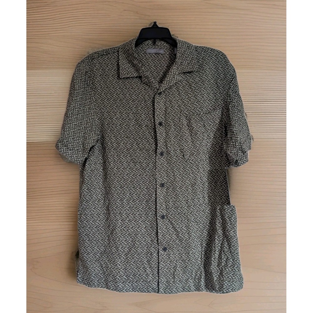 NEW Geoffrey Beene Mens Small Camp Shirt Pebble Print Sage Viscose Button Up